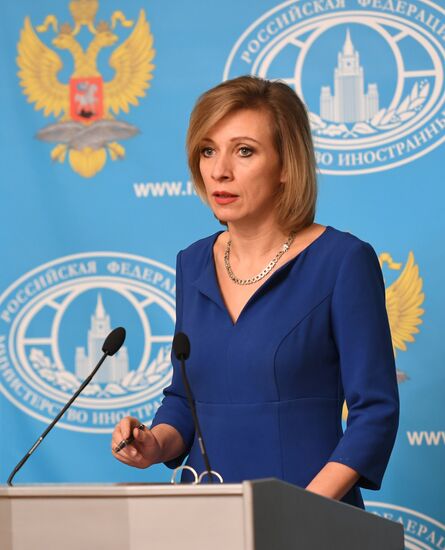 Russian Foreign Ministry Spokesperson Maria Zakharova at a briefing