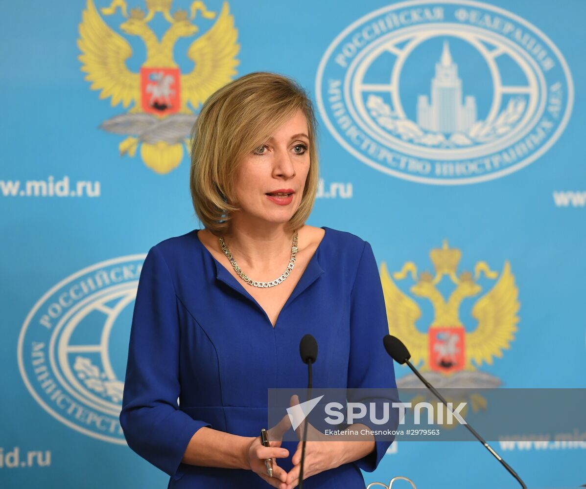Russian Foreign Ministry Spokesperson Maria Zakharova at a briefing