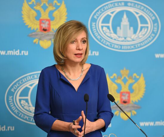 Russian Foreign Ministry Spokesperson Maria Zakharova at a briefing
