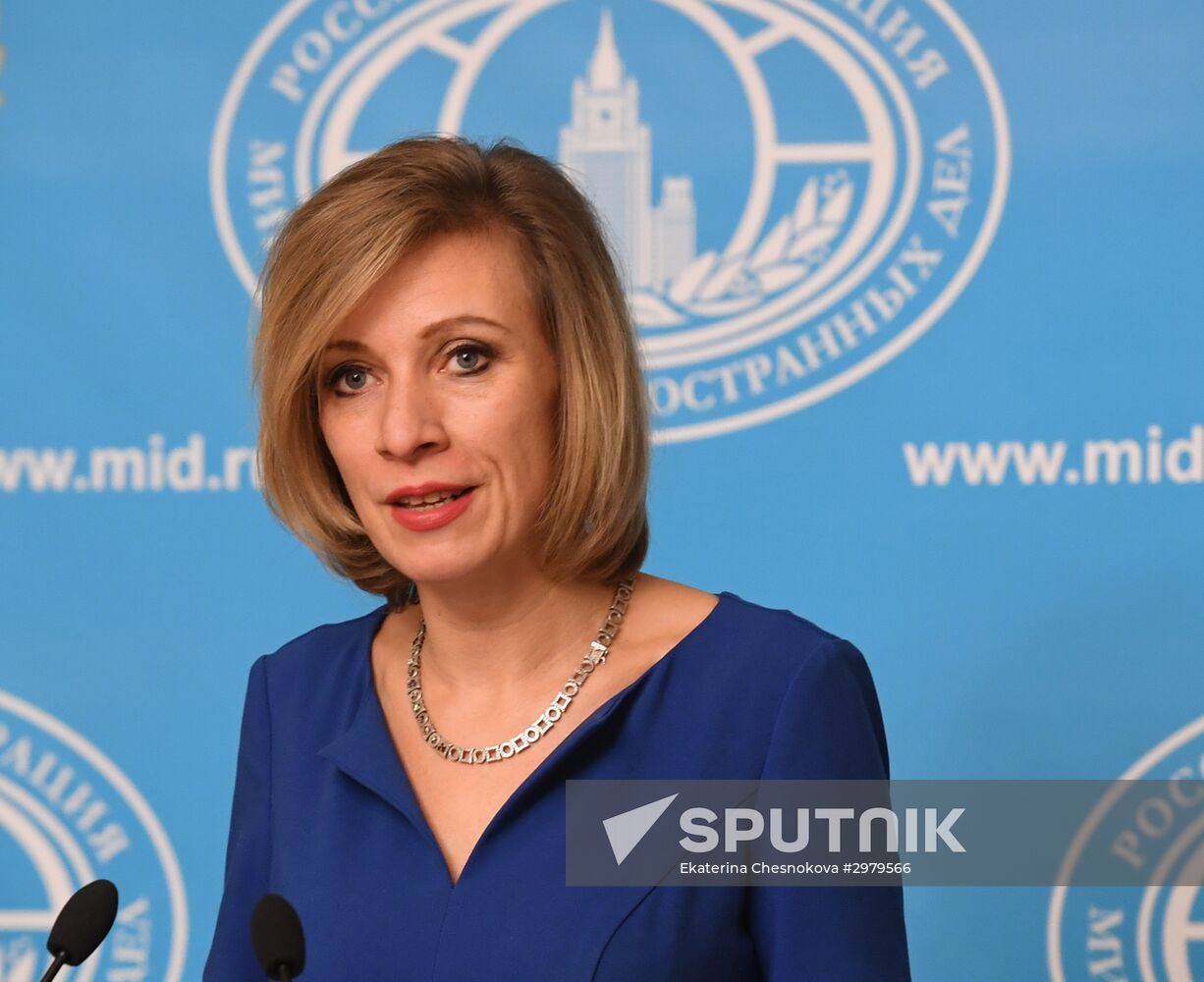 Russian Foreign Ministry Spokesperson Maria Zakharova at a briefing
