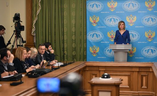 Russian Foreign Ministry Spokesperson Maria Zakharova at a briefing