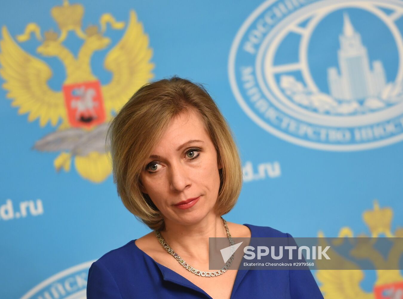 Russian Foreign Ministry Spokesperson Maria Zakharova at a briefing