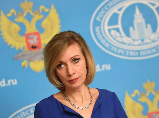 Russian Foreign Ministry Spokesperson Maria Zakharova at a briefing