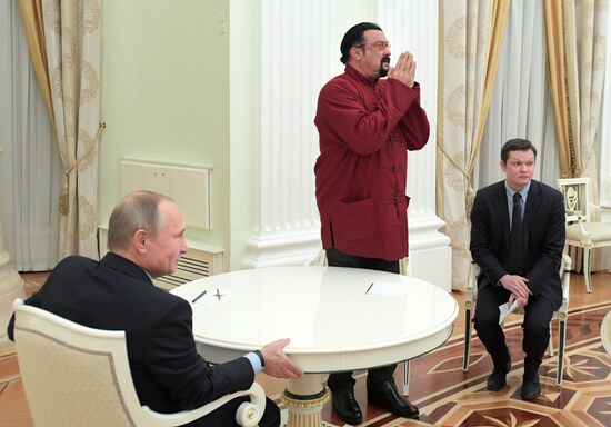 President Vladimir Putin meets with US actor Steven Seagal