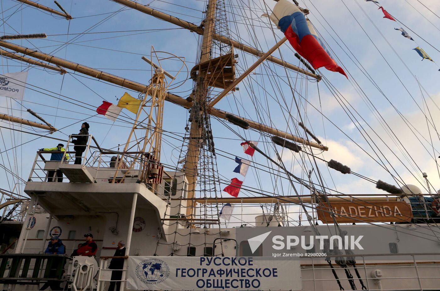 The Nadezhda tall ship arrives in Baltiysk port