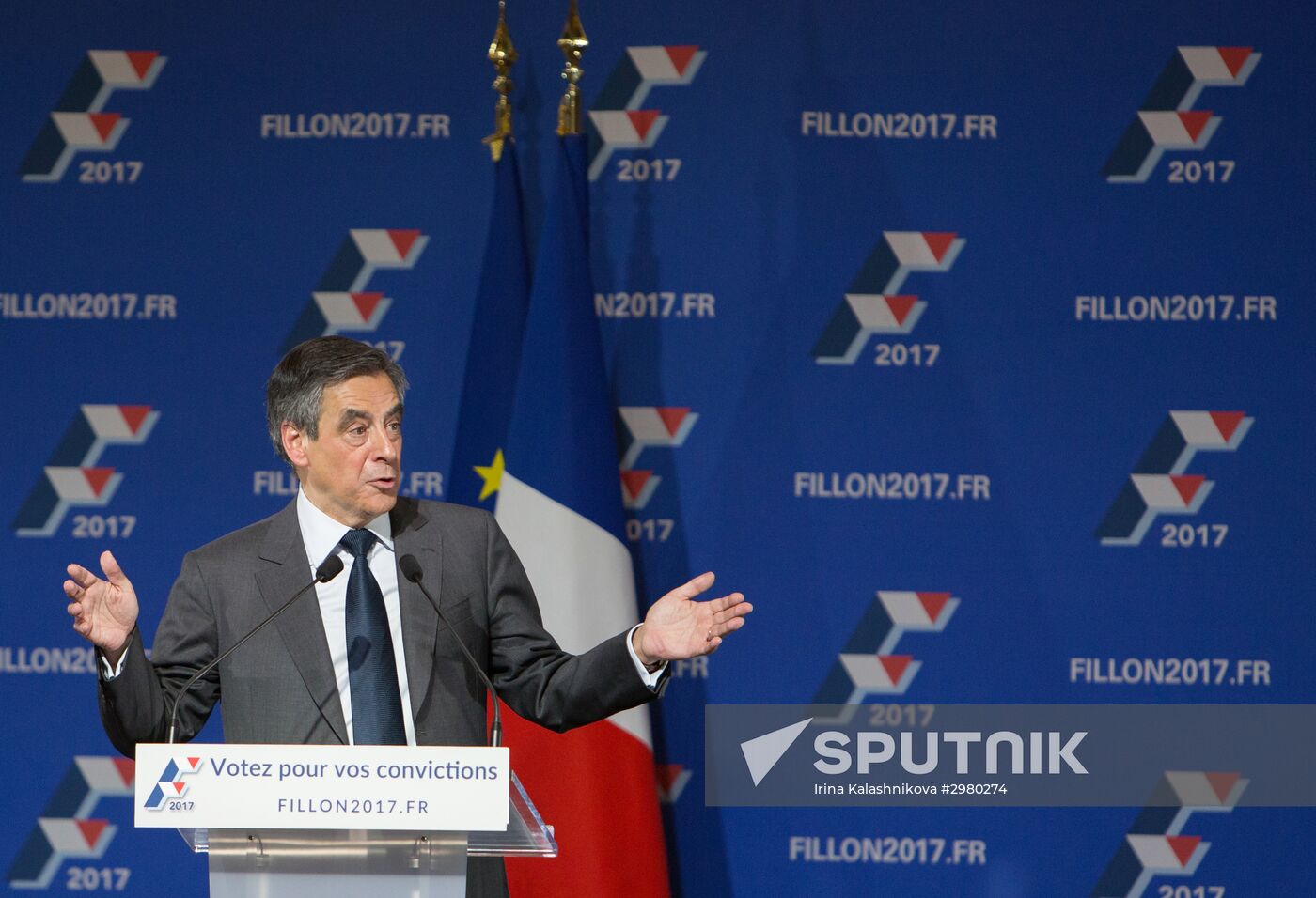 François Fillon delivers election campaign speech in Paris