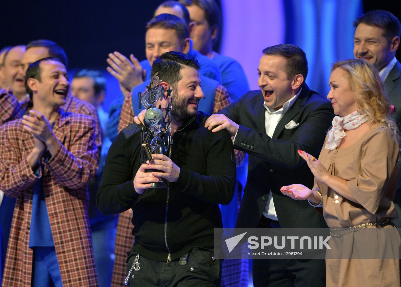 Vladimir Putin at anniversary KVN humor TV game show in Moscow