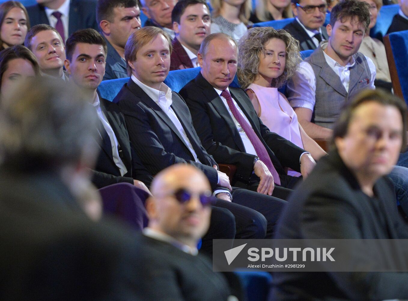 Vladimir Putin at anniversary KVN humor TV game show in Moscow