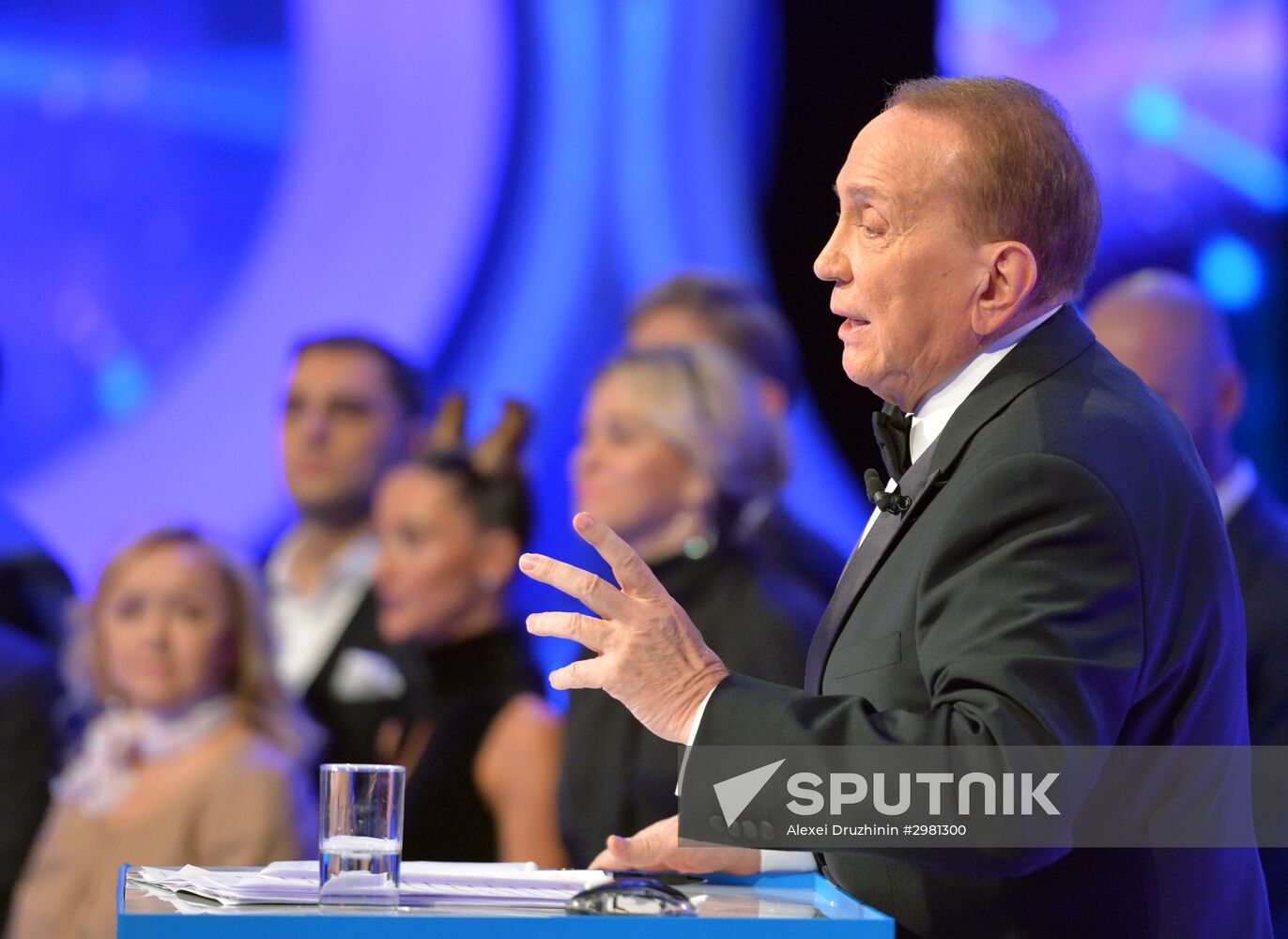 Vladimir Putin at anniversary KVN humor TV game show in Moscow