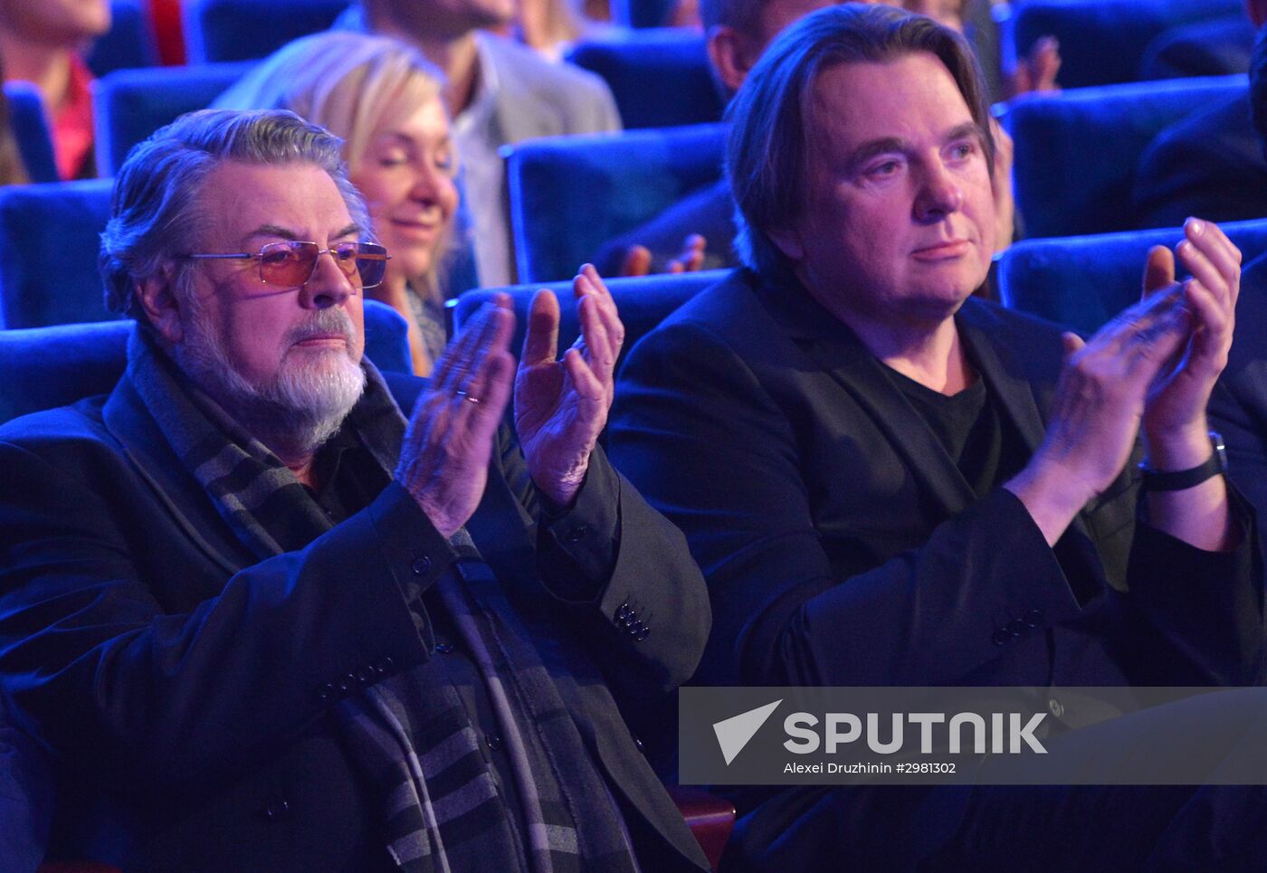 Vladimir Putin at anniversary KVN humor TV game show in Moscow