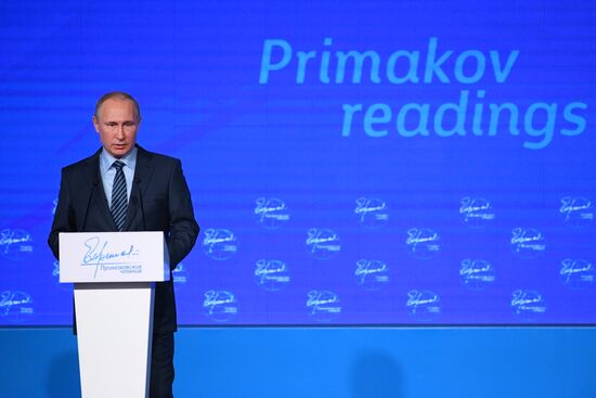 President Vladimir Putin takes part in Primakov Readings International Forum