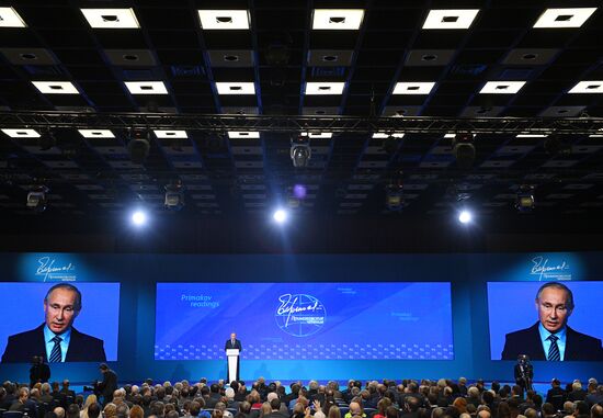 President Vladimir Putin takes part in Primakov Readings International Forum