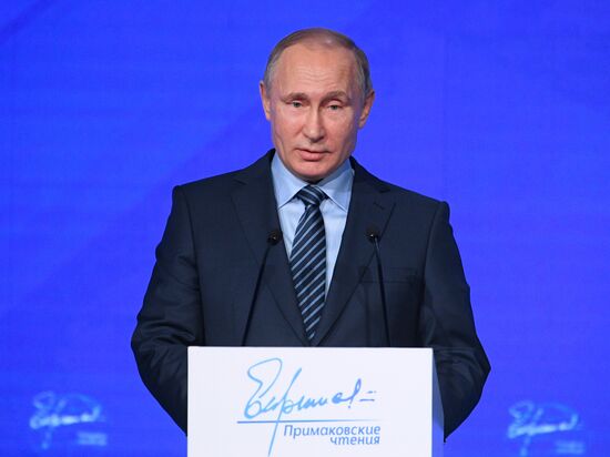 President Vladimir Putin takes part in Primakov Readings International Forum