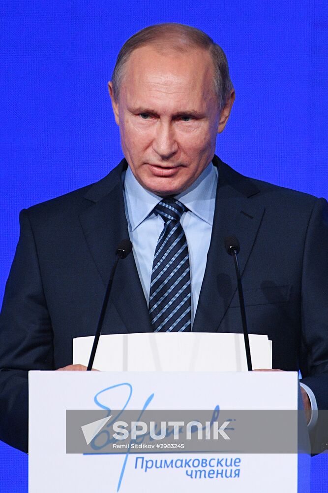 President Vladimir Putin takes part in Primakov Readings International Forum