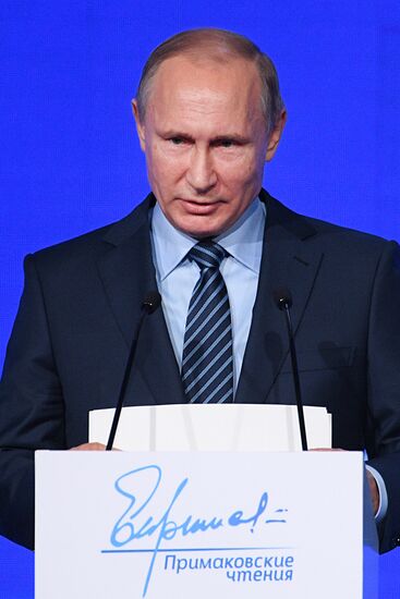 President Vladimir Putin takes part in Primakov Readings International Forum