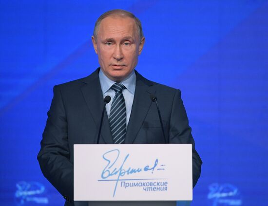 President Vladimir Putin takes part in Primakov Readings International Forum