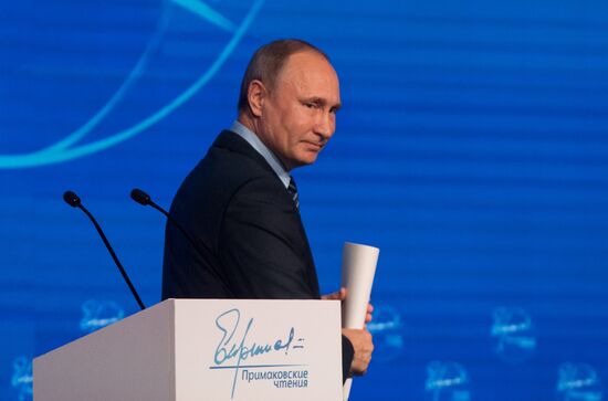 President Vladimir Putin takes part in Primakov Readings International Forum