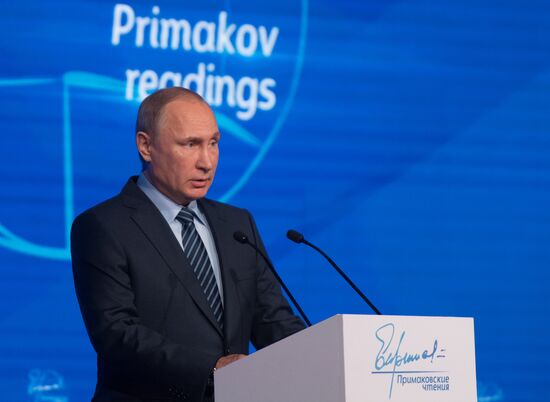 President Vladimir Putin takes part in Primakov Readings International Forum