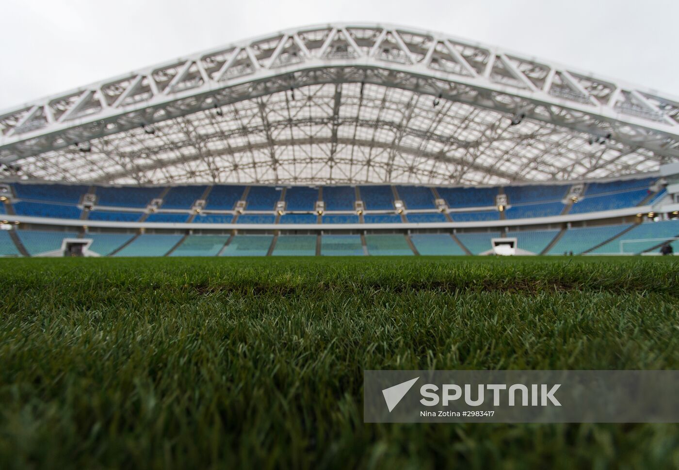 Trophy of FIFA Confederations Cup on display at Fisht Stadium in Sochi