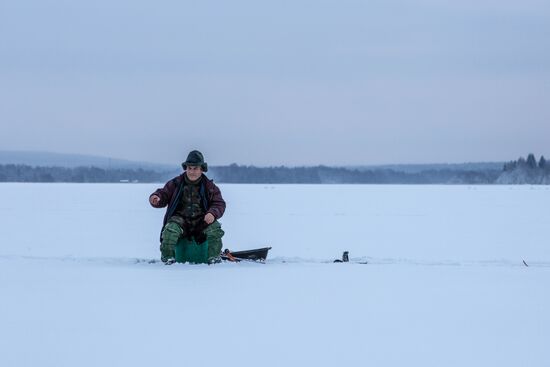 Ice fishing in Karelia