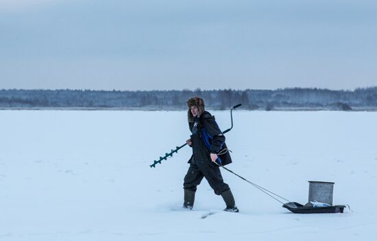 Ice fishing in Karelia