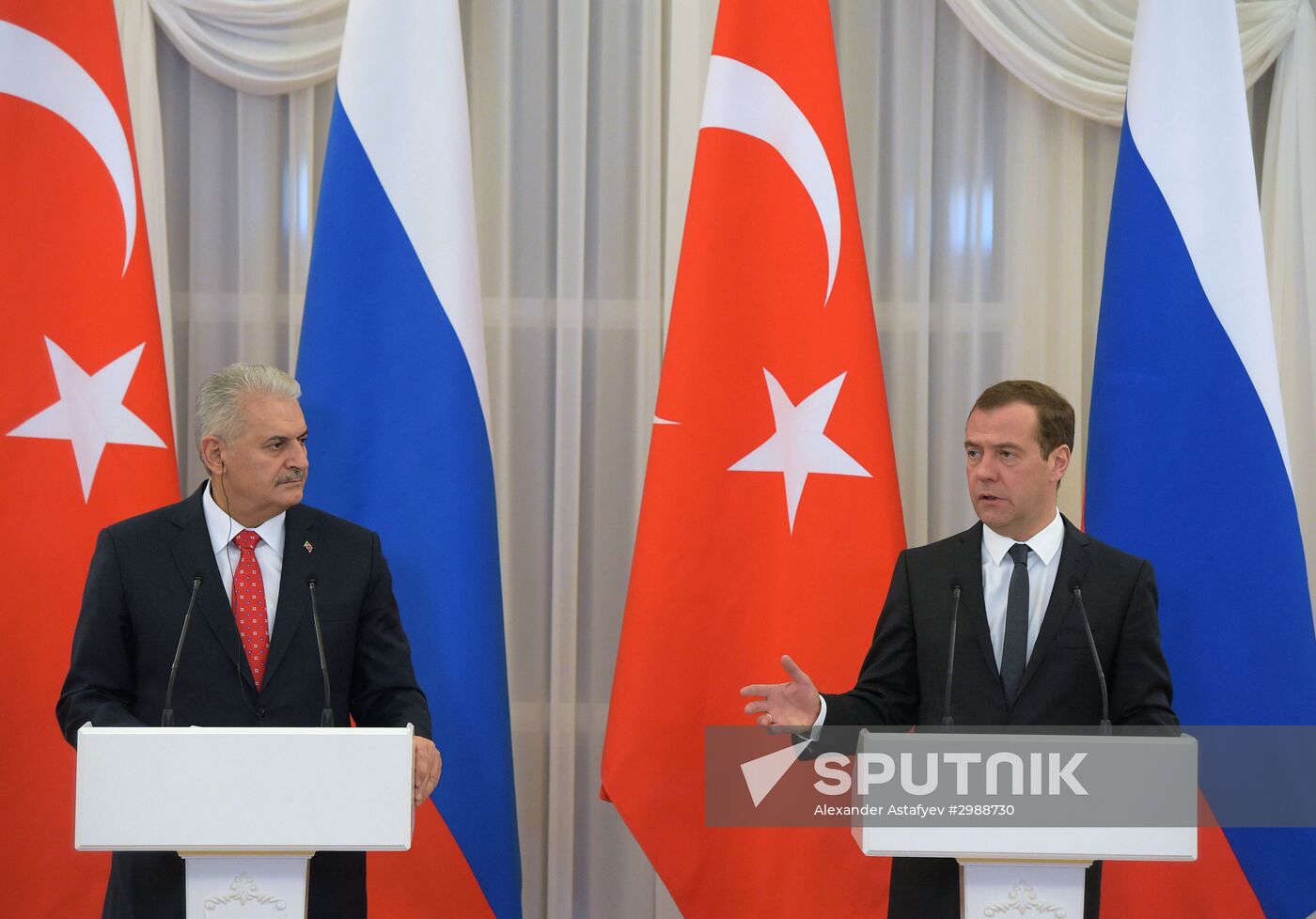Russian Prime Minister Dmitry Medvedev meets with Turkish Prime Minister Binali Yildirim