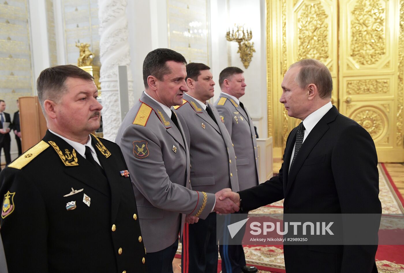 President Vladimir Putin meets with Supreme Officers in Kremlin