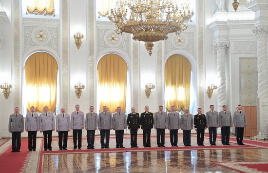 President Vladimir Putin meets with Supreme Officers in Kremlin