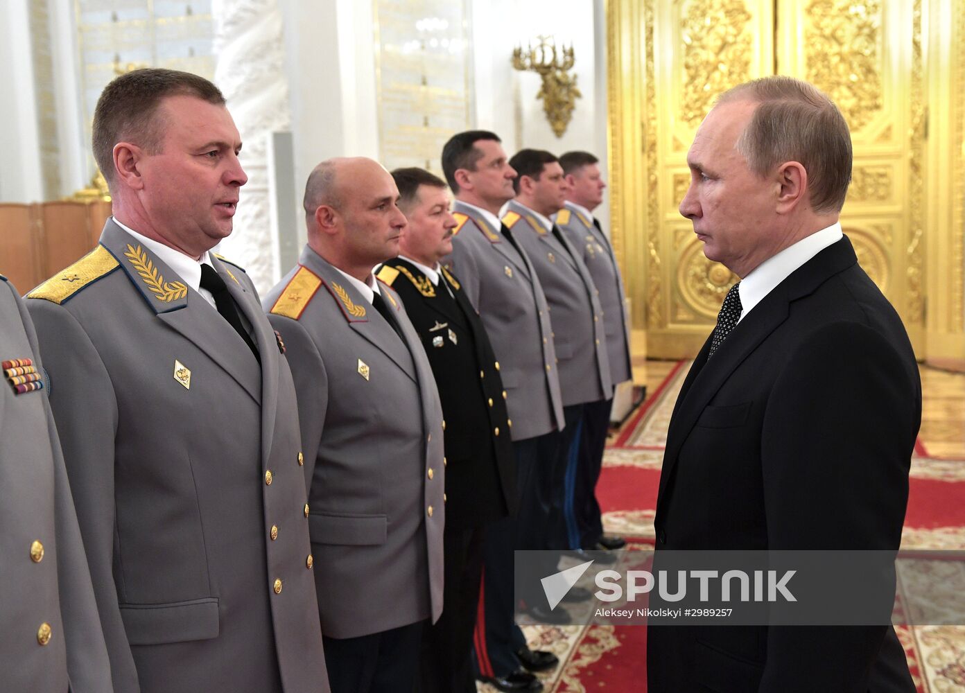 President Vladimir Putin meets with Supreme Officers in Kremlin