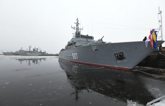 Colors ceremony on board The Alexander Obukhov MCMV in St. Petersburg