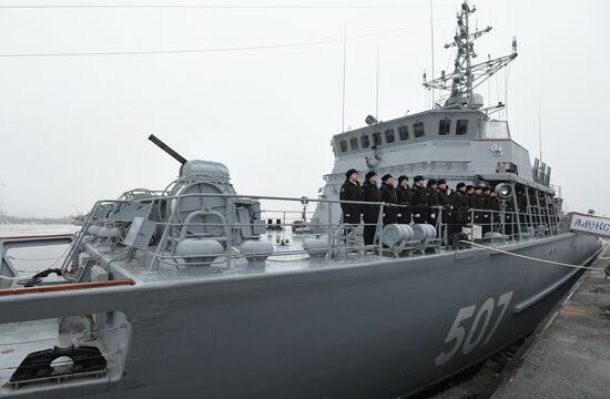 Colors ceremony on board The Alexander Obukhov MCMV in St. Petersburg