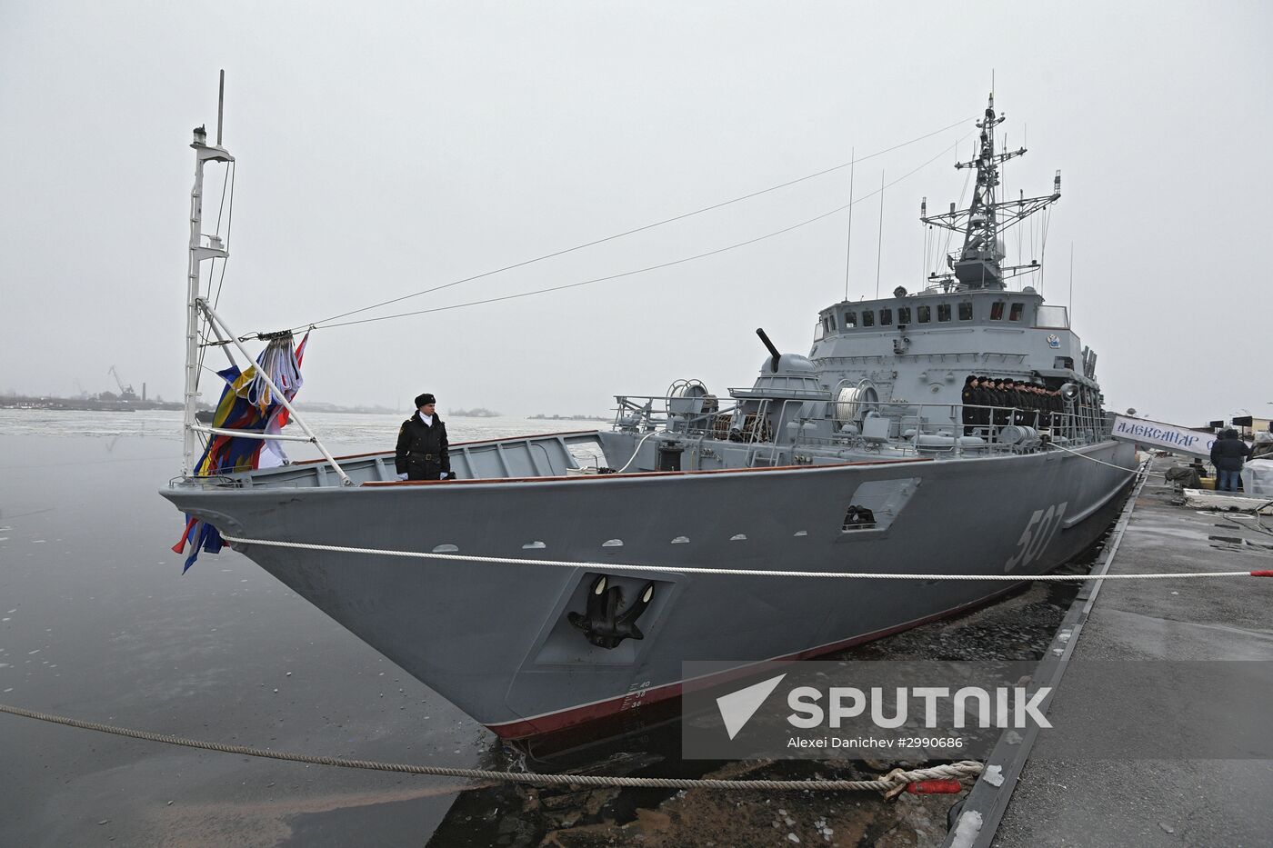 Colors ceremony on board The Alexander Obukhov MCMV in St. Petersburg