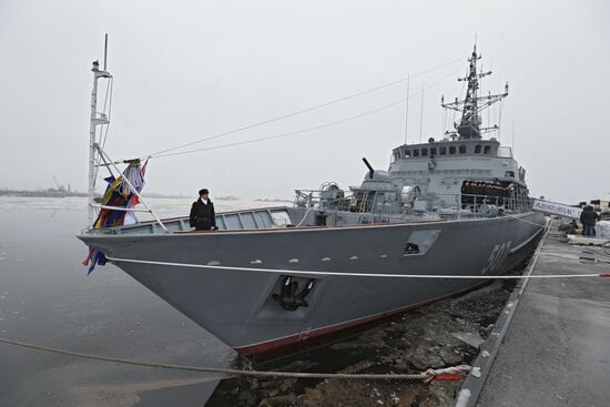 Colors ceremony on board The Alexander Obukhov MCMV in St. Petersburg