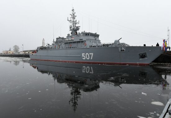 Colors ceremony on board The Alexander Obukhov MCMV in St. Petersburg