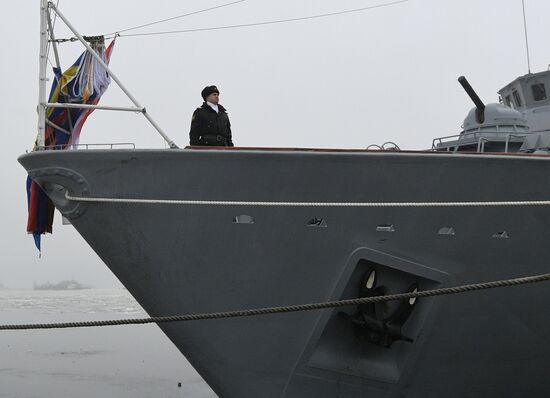 Colors ceremony on board The Alexander Obukhov MCMV in St. Petersburg
