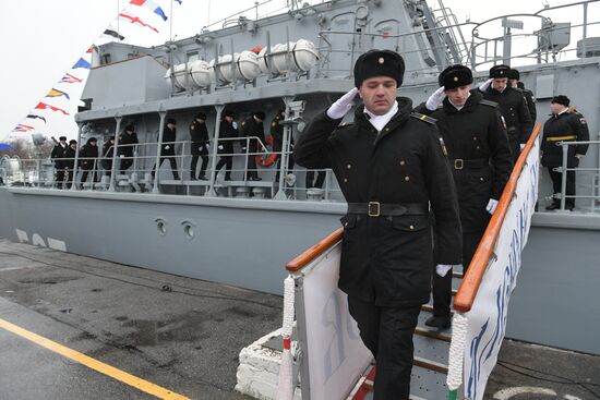 Colors ceremony on board The Alexander Obukhov MCMV in St. Petersburg