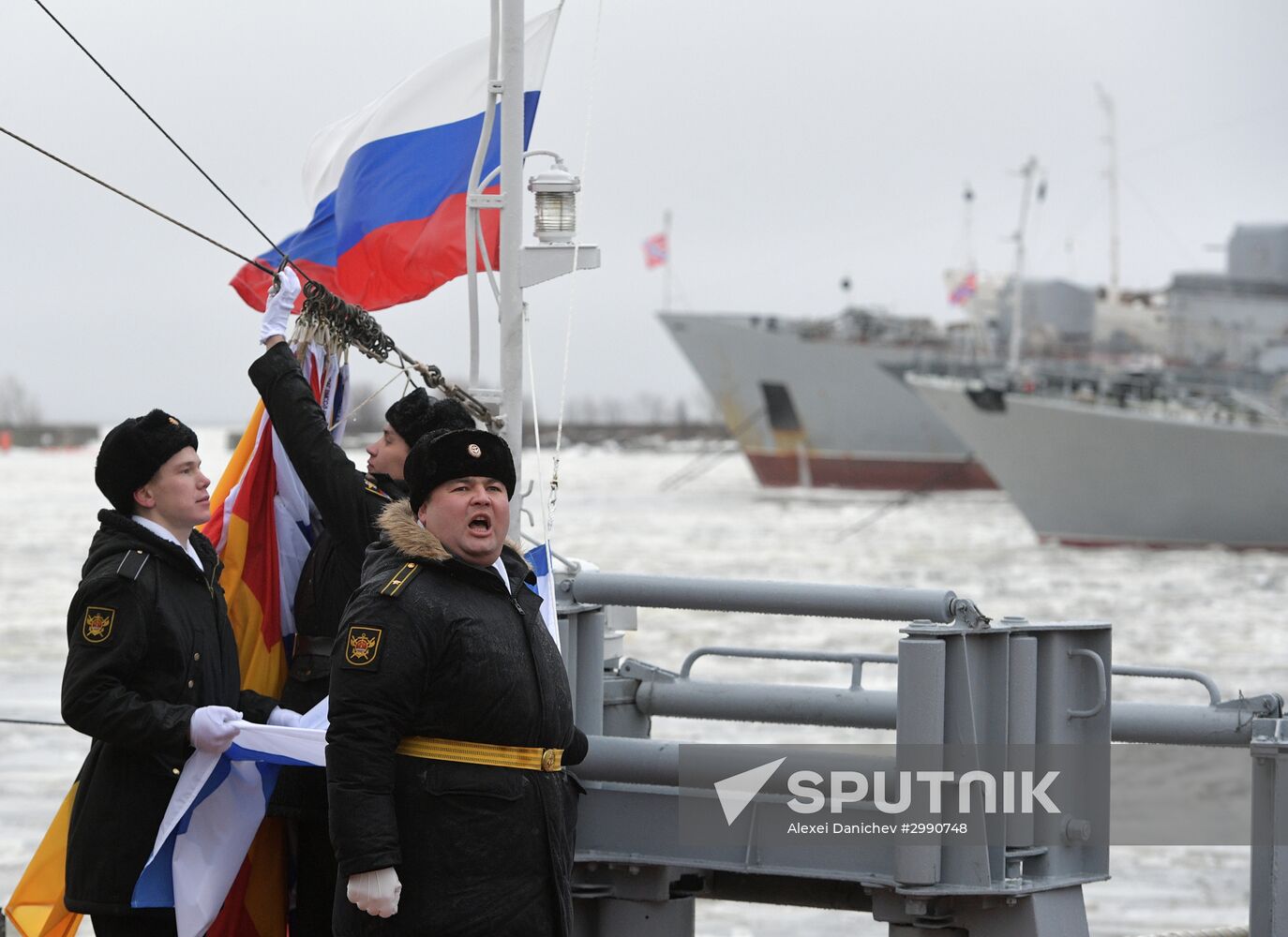 Colors ceremony on board The Alexander Obukhov MCMV in St. Petersburg