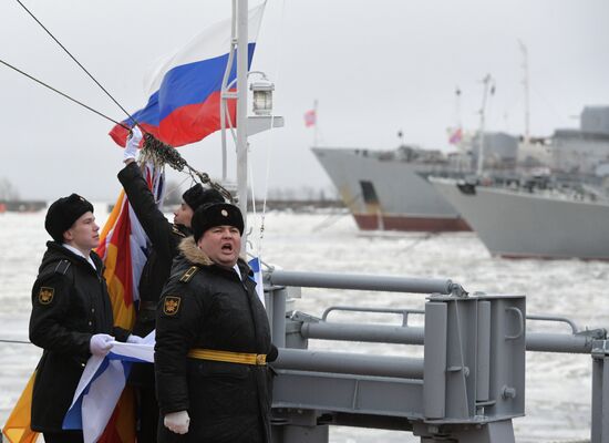 Colors ceremony on board The Alexander Obukhov MCMV in St. Petersburg