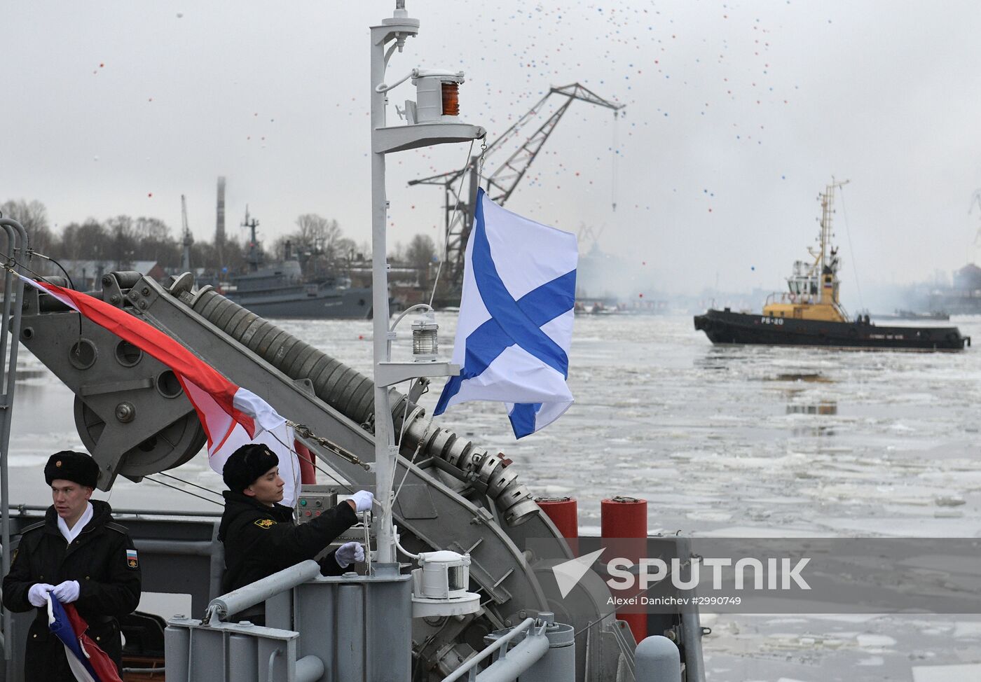 Colors ceremony on board The Alexander Obukhov MCMV in St. Petersburg