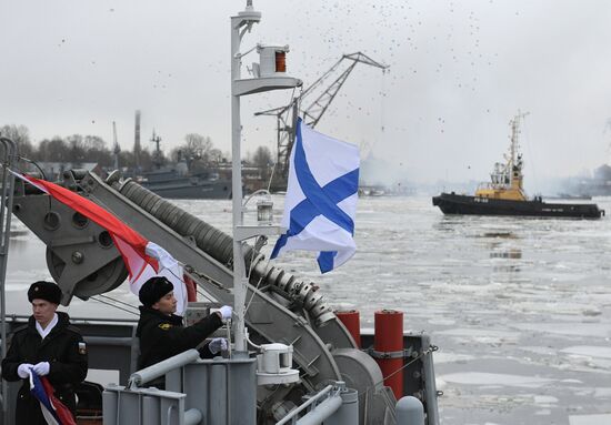 Colors ceremony on board The Alexander Obukhov MCMV in St. Petersburg