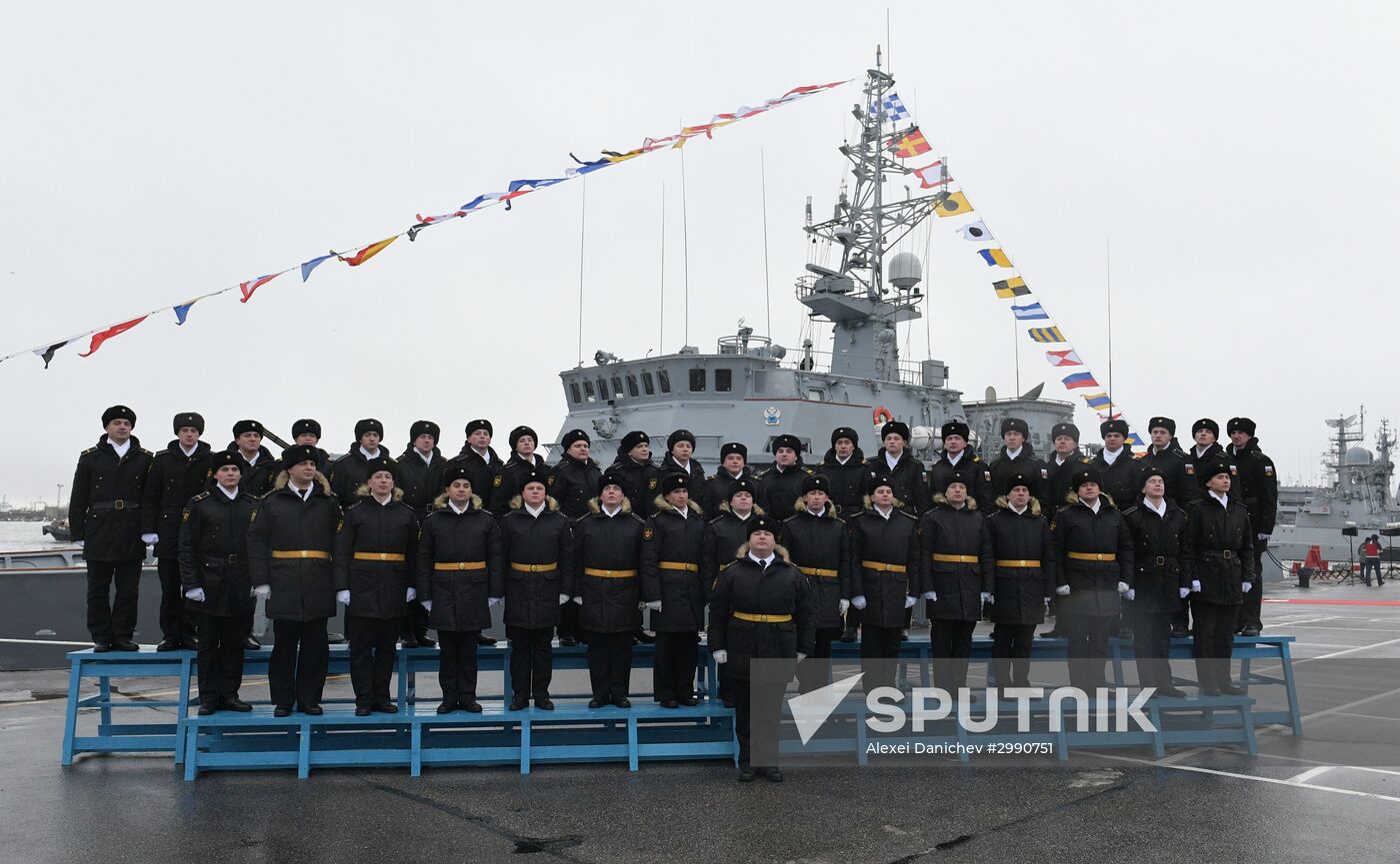 Colors ceremony on board The Alexander Obukhov MCMV in St. Petersburg