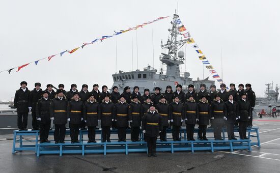 Colors ceremony on board The Alexander Obukhov MCMV in St. Petersburg