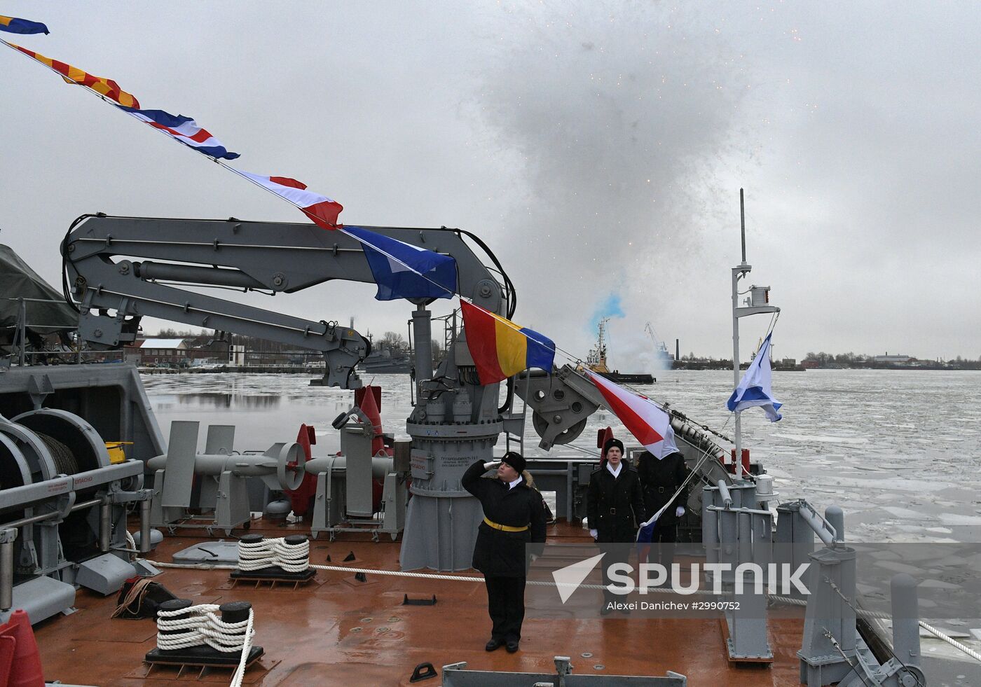 Colors ceremony on board The Alexander Obukhov MCMV in St. Petersburg