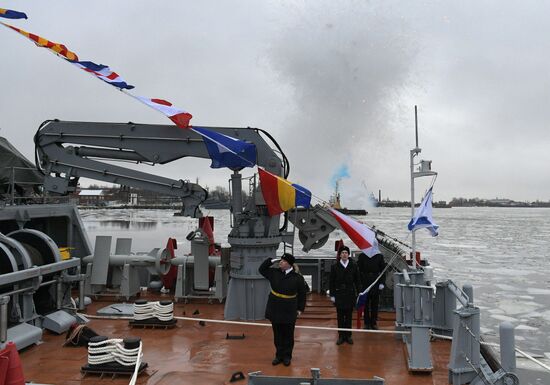 Colors ceremony on board The Alexander Obukhov MCMV in St. Petersburg