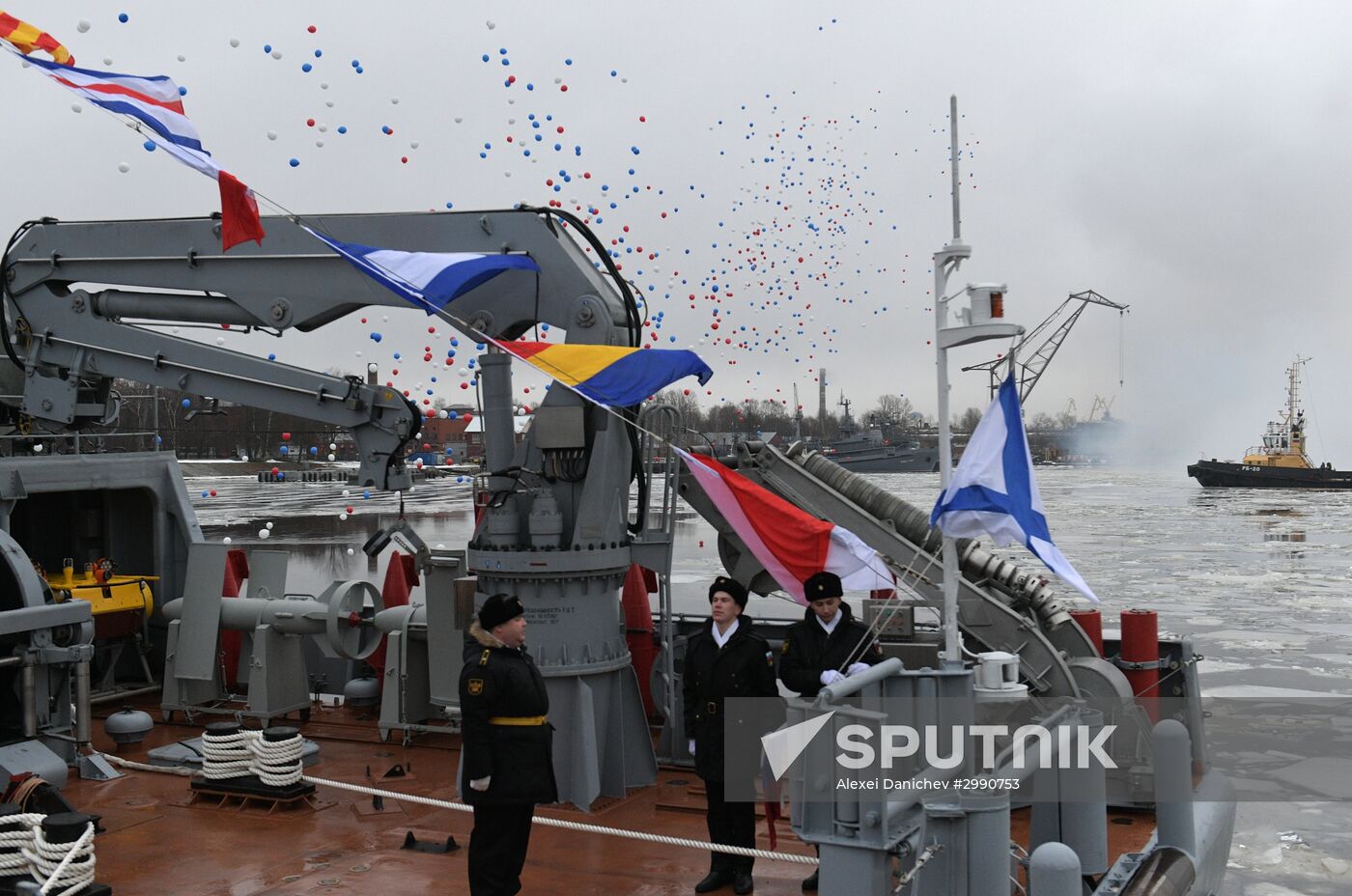 Colors ceremony on board The Alexander Obukhov MCMV in St. Petersburg