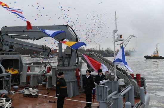 Colors ceremony on board The Alexander Obukhov MCMV in St. Petersburg