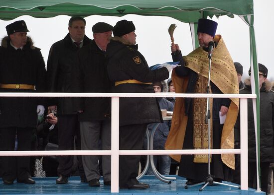 Colors ceremony on board The Alexander Obukhov MCMV in St. Petersburg