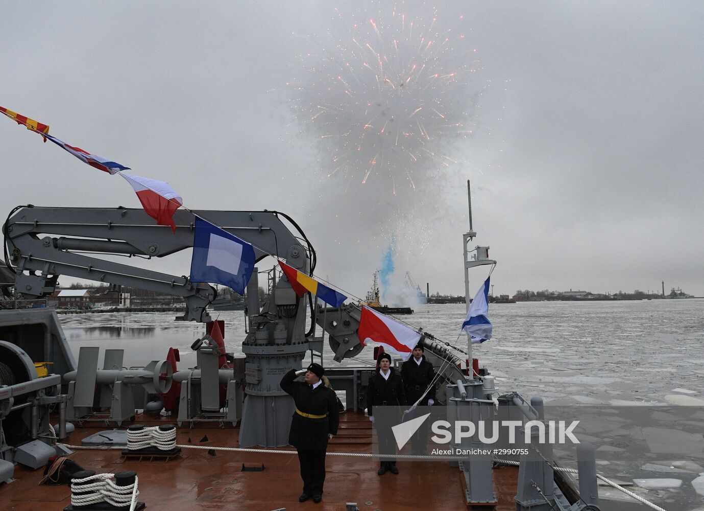 Colors ceremony on board The Alexander Obukhov MCMV in St. Petersburg