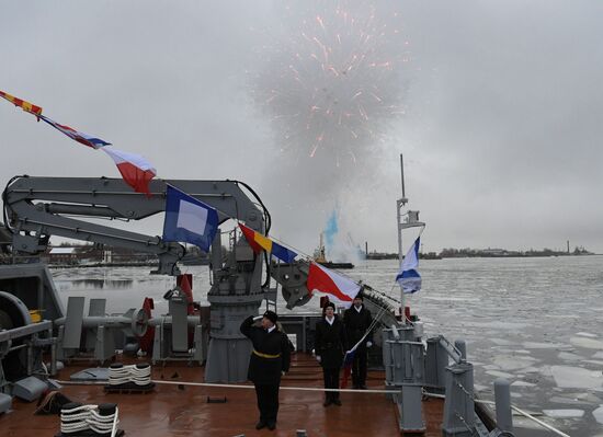Colors ceremony on board The Alexander Obukhov MCMV in St. Petersburg