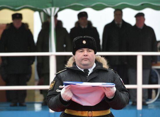 Colors ceremony on board The Alexander Obukhov MCMV in St. Petersburg
